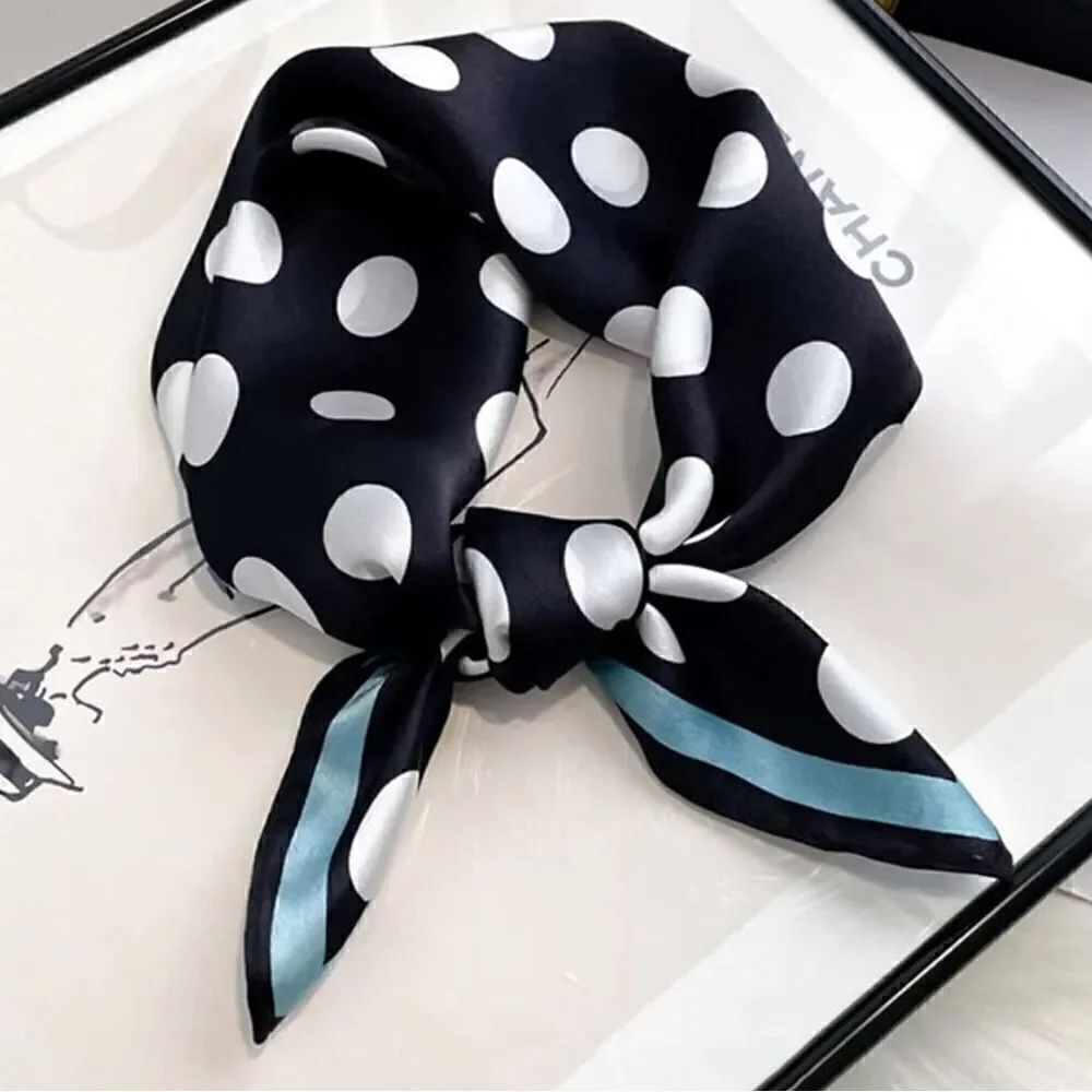 Blue Stripe Polka Dot Mulberry Silk Neck Scarf